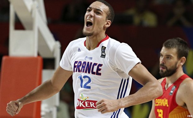 Rudy Gobert lors de France-Espagne au Mondial 2014 (c) FIBA