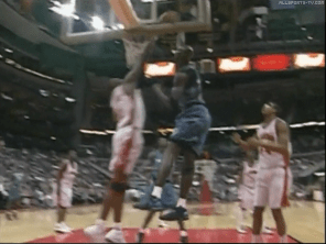 Kevin Garnett dunk Dikembe Mutombo
