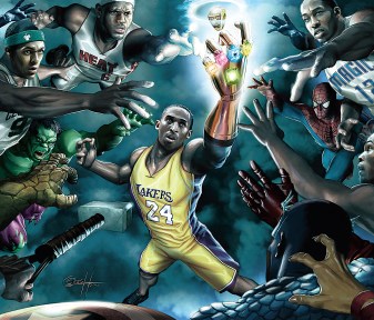 Rajon, LeBron, Kobe et Dwight dans l'Olympe des Super Heros © Marvel-ESPN