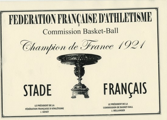 Le stade français, 1er champion de france de basket sous l'égide de la FFA (1921)