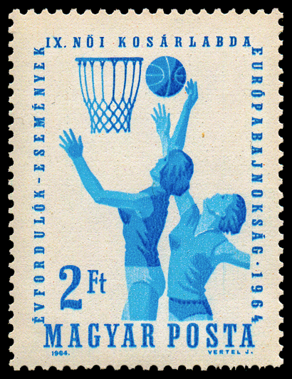Timbre de la poste hongroise commémorant l'Eurobasket féminin 1964